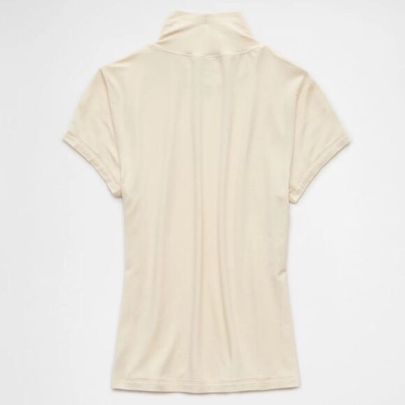 AE M Cream Cropped Soft & Sexy Mock Neck Short Sleeve Jersey T-Shirt - Picture 5 of 13